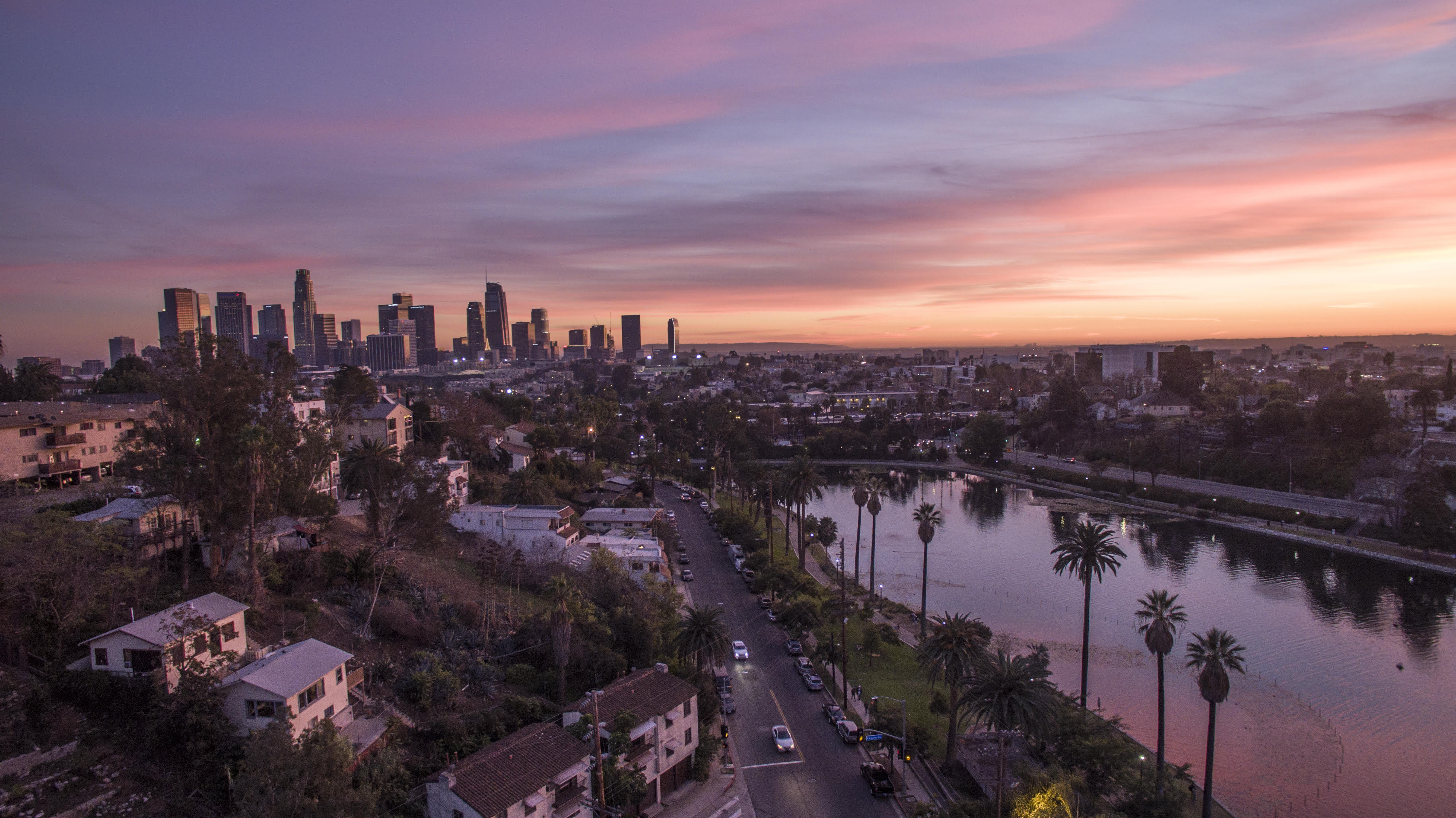 Echo Park Lake with Downtown Los Angeles Skyline